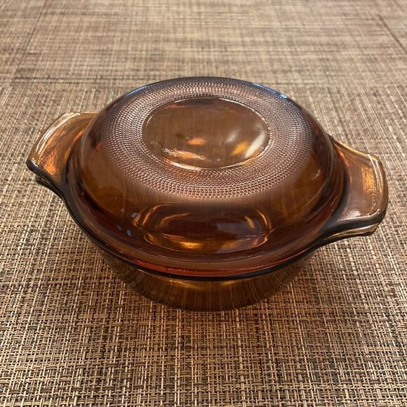 Brown Amber Fire King Anchor Hocking 12 Oz Mini Casserole w Lid Tab Handle #472 - Picture 4 of 10
